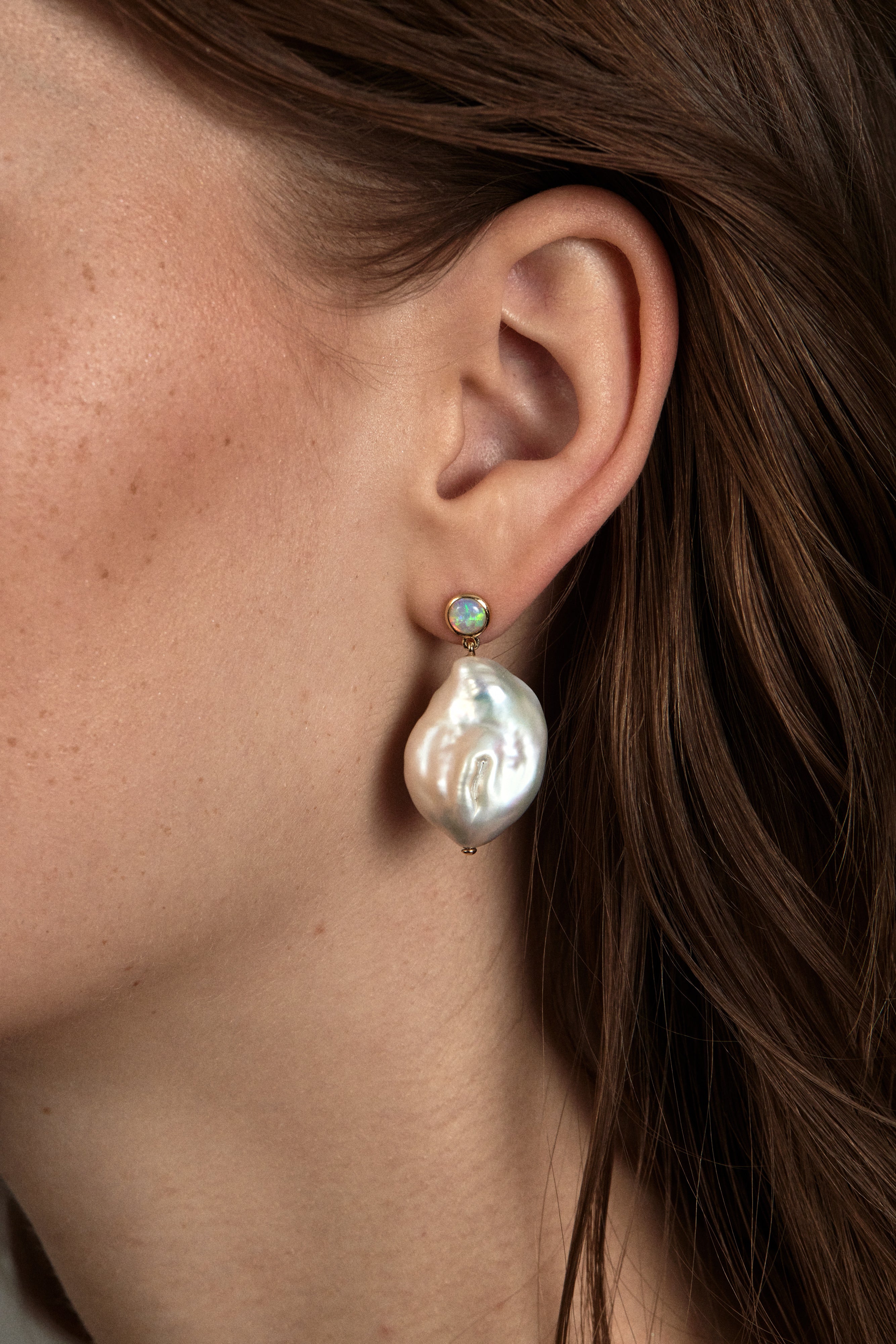 Freshwater pearl and opal earrings