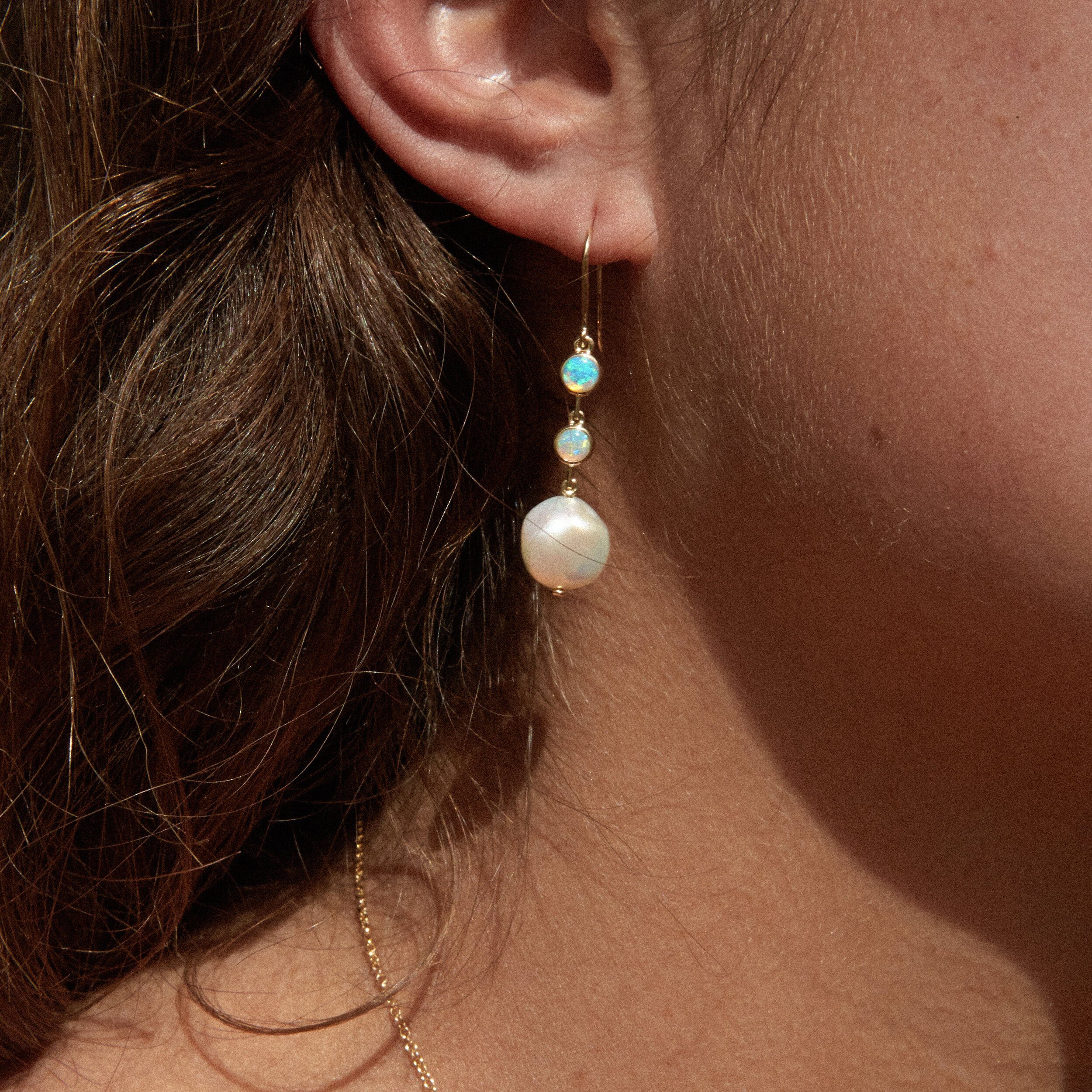 Baroque Pearl and Opal Drop Earrings